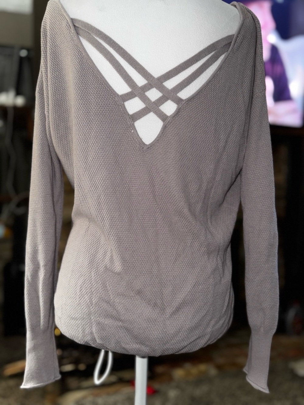 Garage Women's Long Sleeve Crisscross Back Top - Taupe
